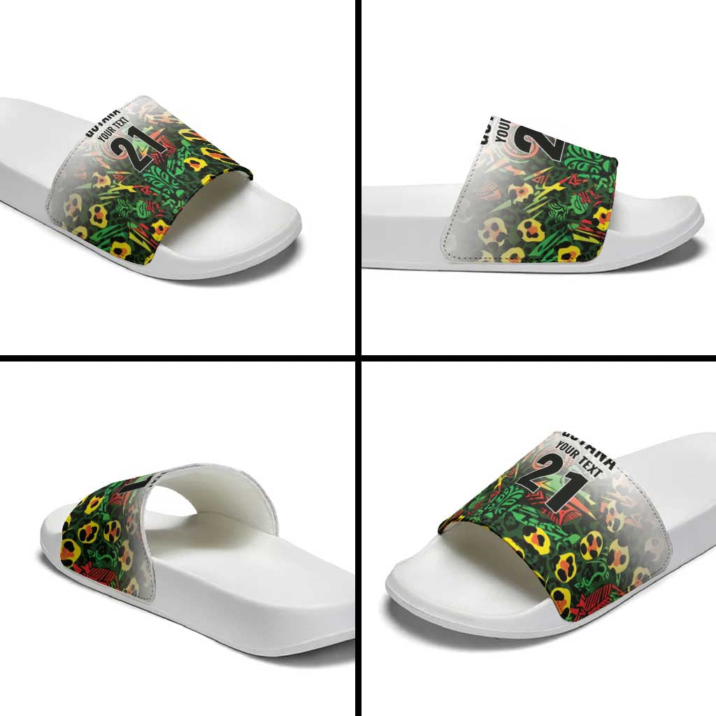 Custom Guyana Football Slide Sandals Spirit of the Jaguar - White - Wonder Print Shop