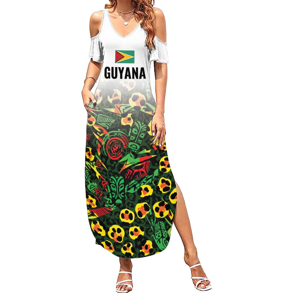 Custom Guyana Football Summer Maxi Dress Spirit of the Jaguar - White - Wonder Print Shop