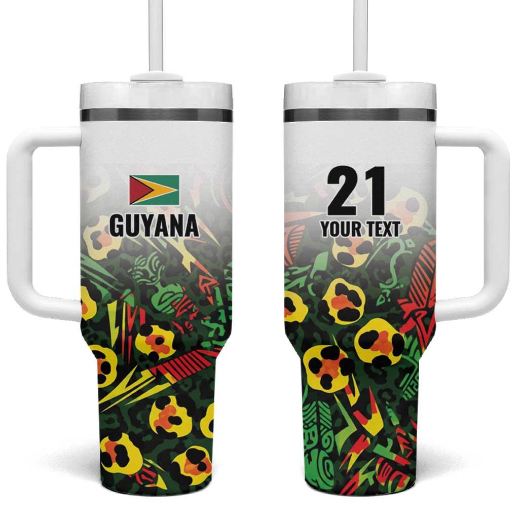 Custom Guyana Football Tumbler With Handle Spirit of the Jaguar - White - Wonder Print Shop
