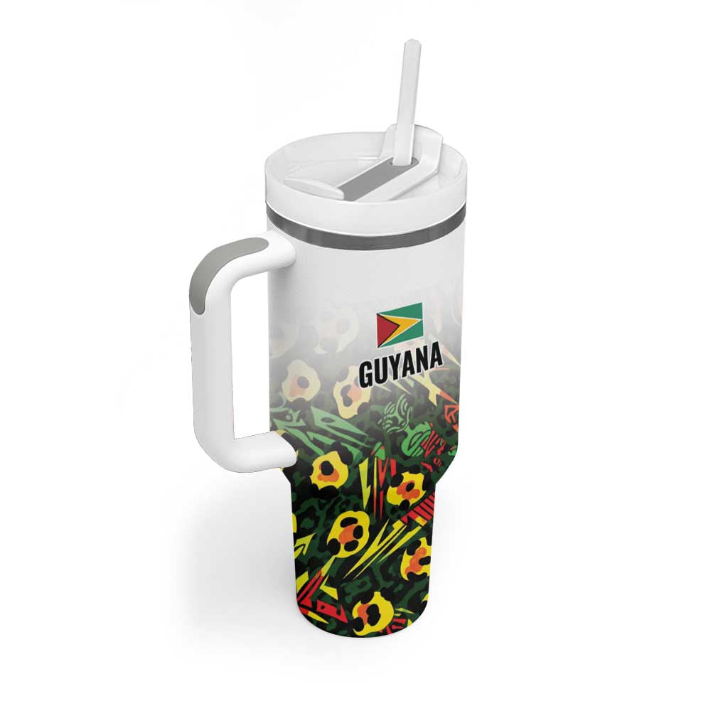 Custom Guyana Football Tumbler With Handle Spirit of the Jaguar - White - Wonder Print Shop