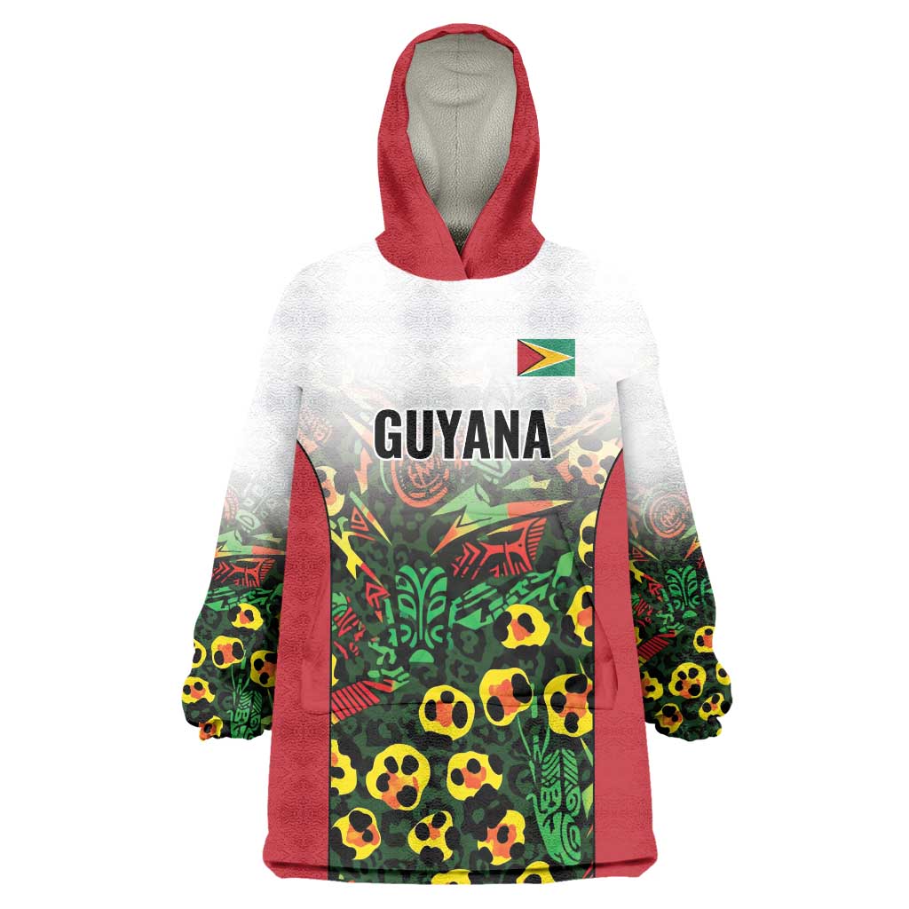 Custom Guyana Football Wearable Blanket Hoodie Spirit of the Jaguar - White - Wonder Print Shop