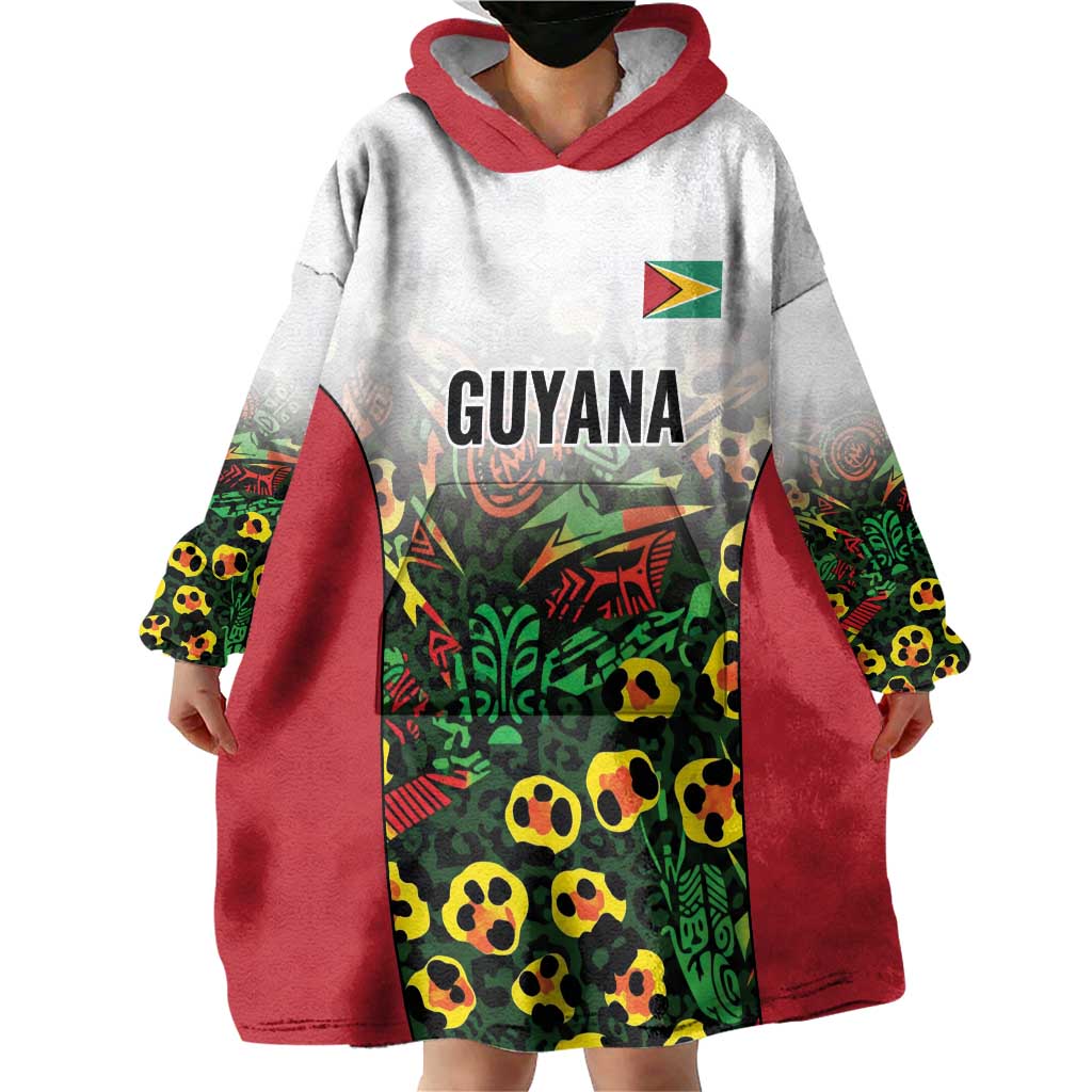 Custom Guyana Football Wearable Blanket Hoodie Spirit of the Jaguar - White - Wonder Print Shop