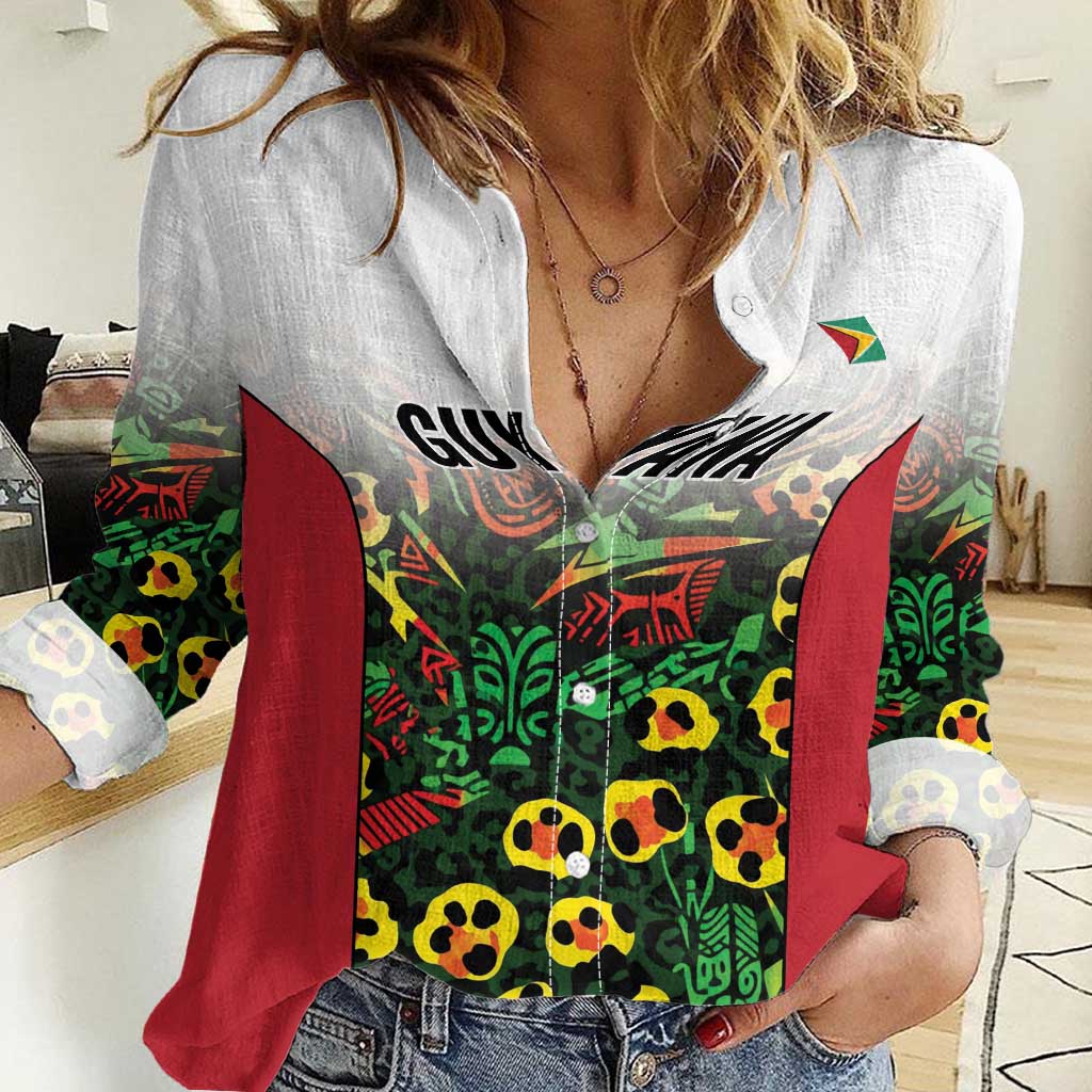 Custom Guyana Football Women Casual Shirt Spirit of the Jaguar - White - Wonder Print Shop
