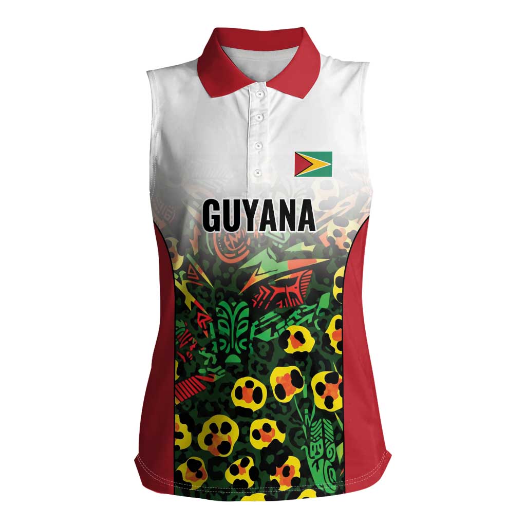 Custom Guyana Football Women Sleeveless Polo Shirt Spirit of the Jaguar - White - Wonder Print Shop