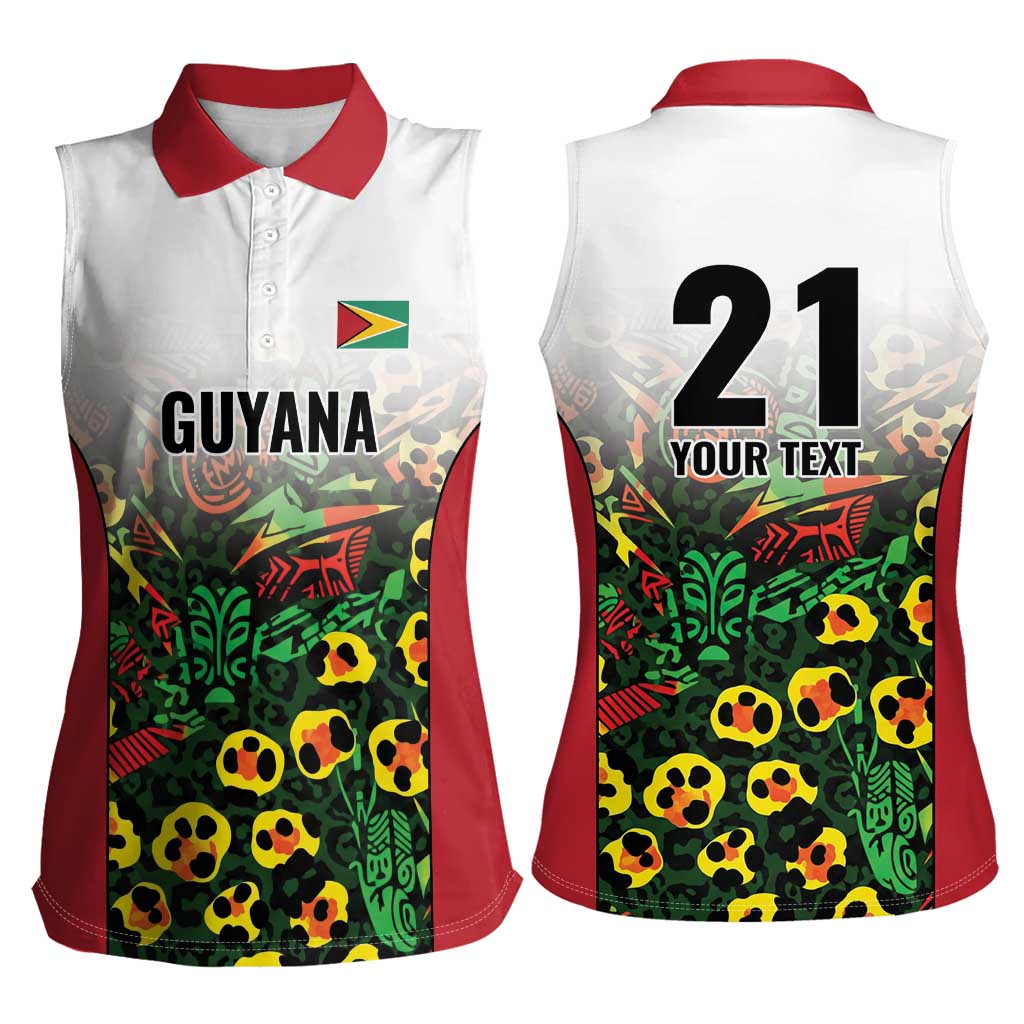 Custom Guyana Football Women Sleeveless Polo Shirt Spirit of the Jaguar - White - Wonder Print Shop