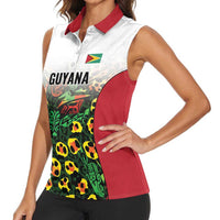 Custom Guyana Football Women Sleeveless Polo Shirt Spirit of the Jaguar - White - Wonder Print Shop