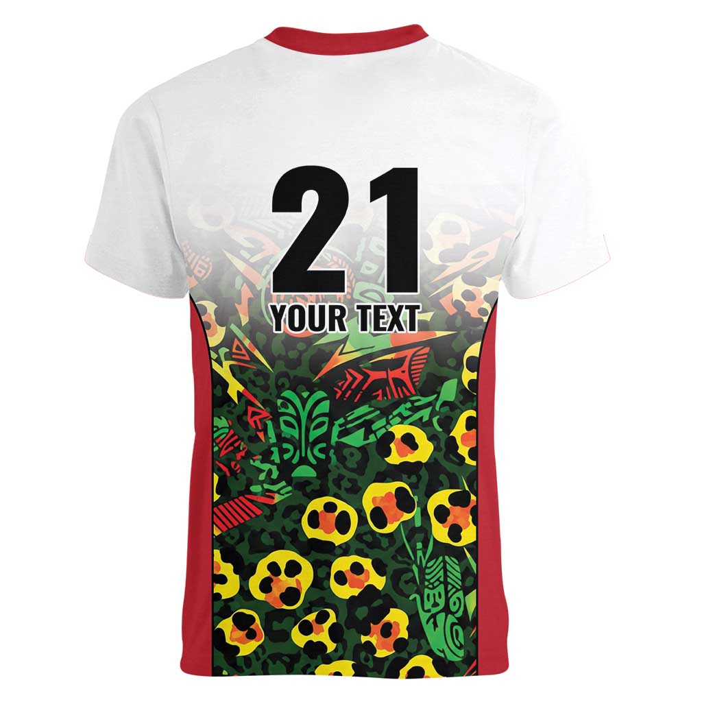 Custom Guyana Football Women V-Neck T-Shirt Spirit of the Jaguar - White - Wonder Print Shop