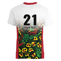 Custom Guyana Football Women V-Neck T-Shirt Spirit of the Jaguar - White - Wonder Print Shop