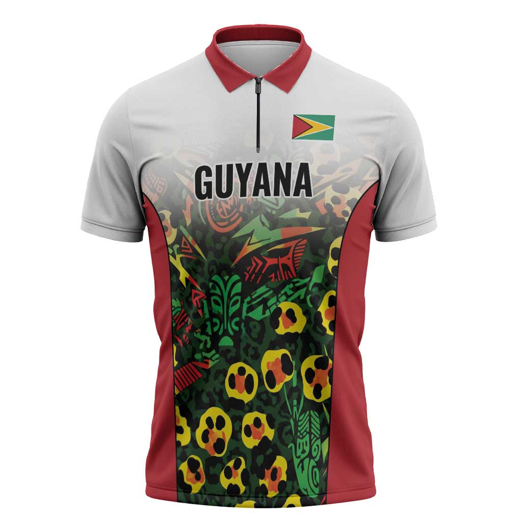 Custom Guyana Football Zipper Polo Shirt Spirit of the Jaguar - White - Wonder Print Shop