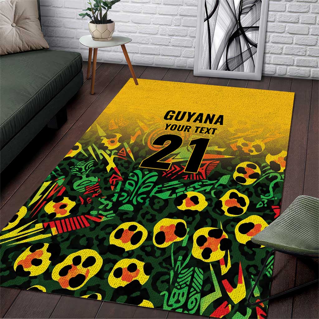 Custom Guyana Football Area Rug Spirit of the Jaguar - Yellow - Wonder Print Shop