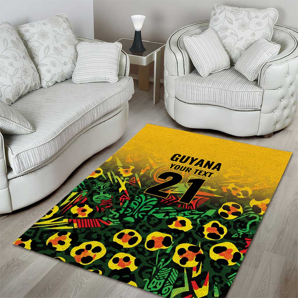 Custom Guyana Football Area Rug Spirit of the Jaguar - Yellow - Wonder Print Shop
