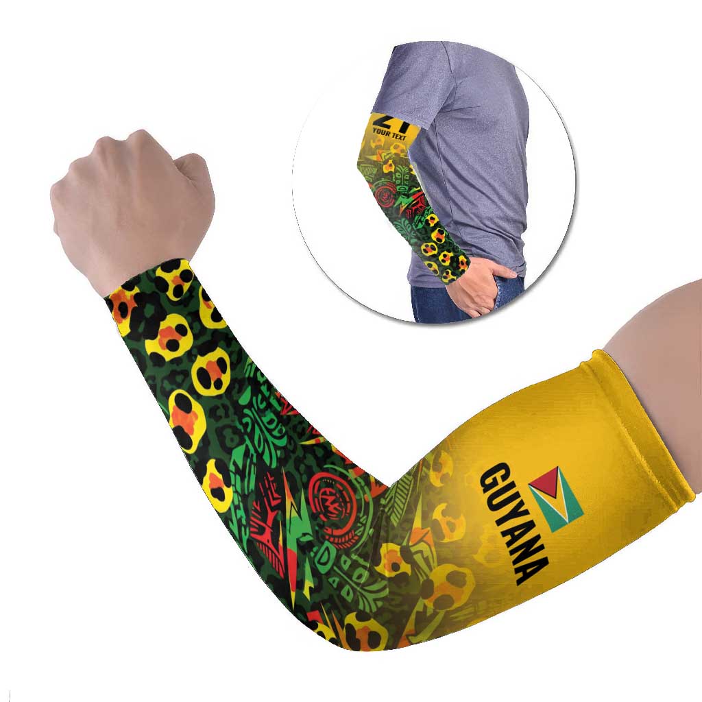 Custom Guyana Football Arm Sleeves Spirit of the Jaguar - Yellow - Wonder Print Shop