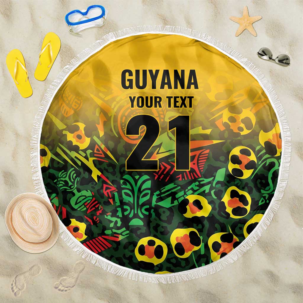 Custom Guyana Football Beach Blanket Spirit of the Jaguar - Yellow - Wonder Print Shop