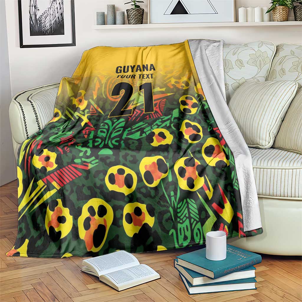 Custom Guyana Football Blanket Spirit of the Jaguar - Yellow - Wonder Print Shop