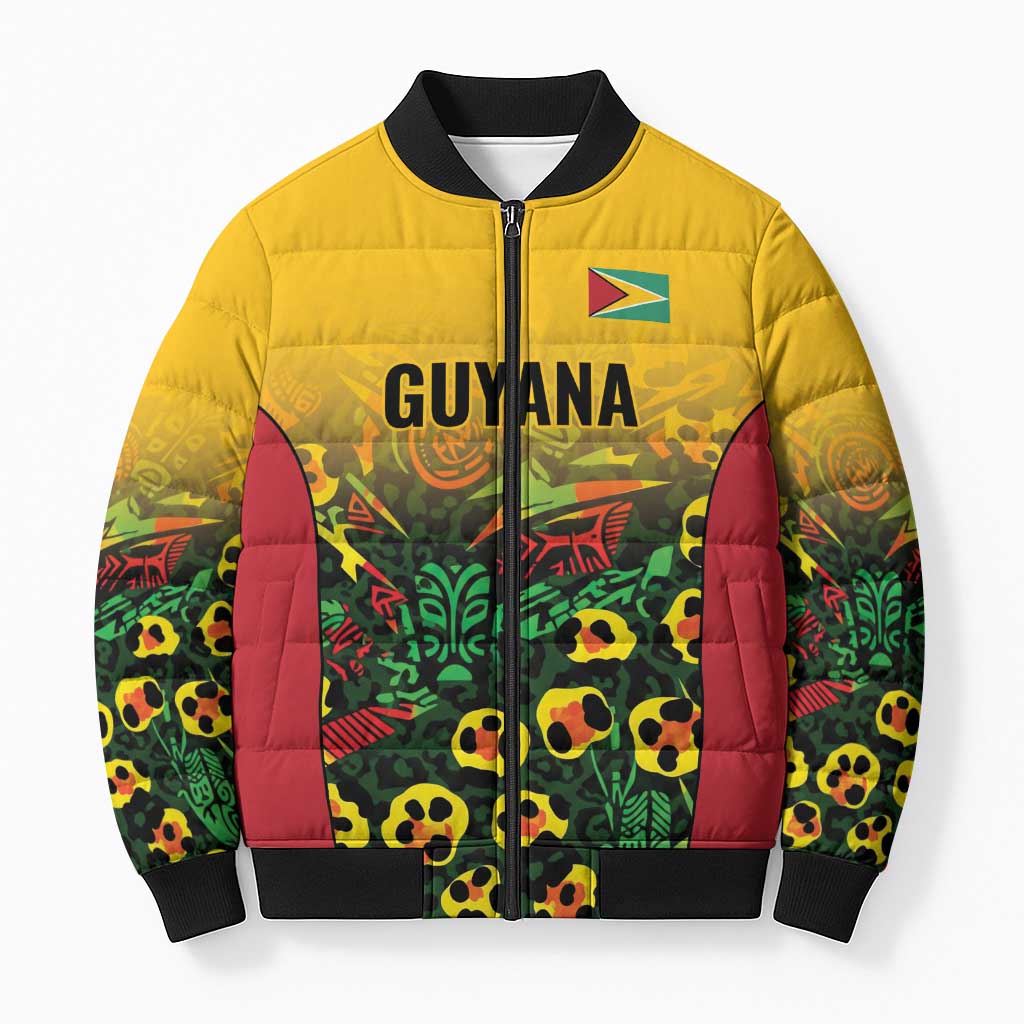 Custom Guyana Football Bomber Puffer Jacket Spirit of the Jaguar - Yellow - Wonder Print Shop