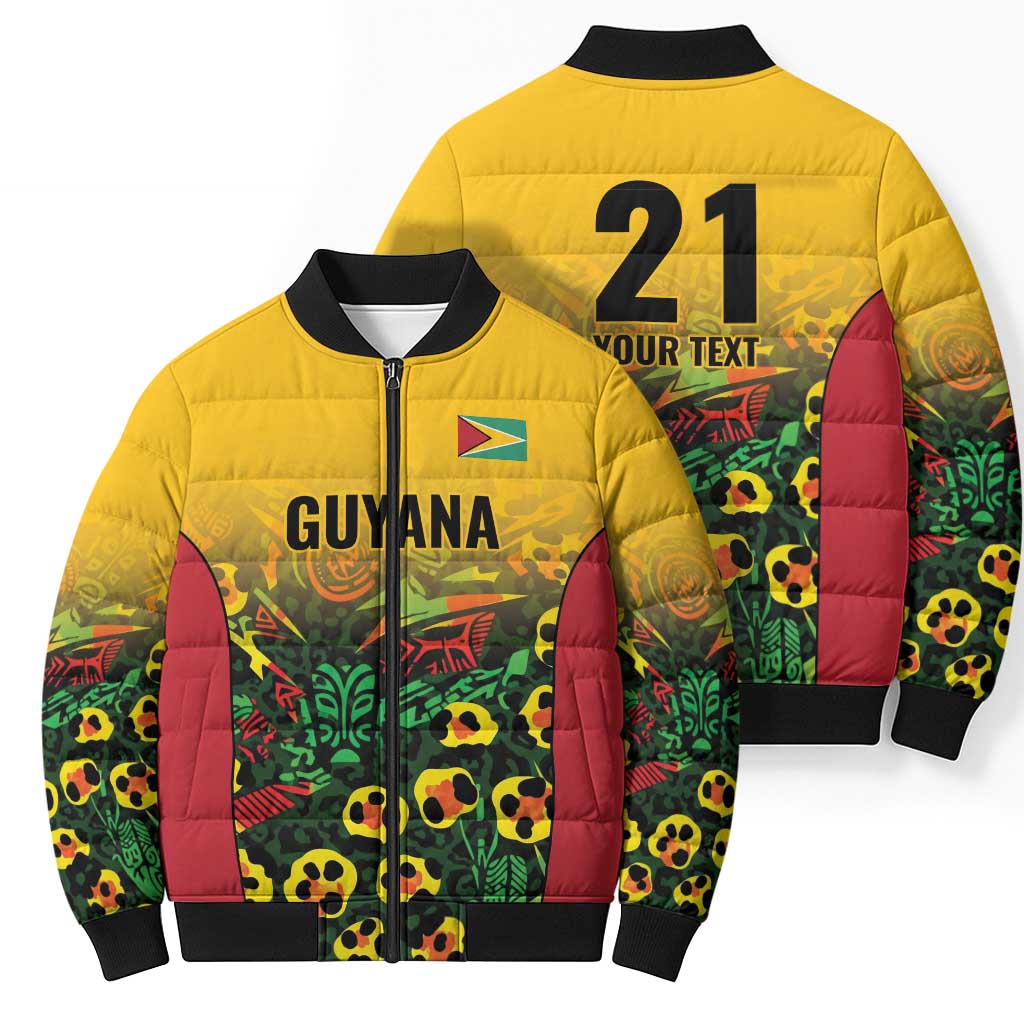 Custom Guyana Football Bomber Puffer Jacket Spirit of the Jaguar - Yellow - Wonder Print Shop