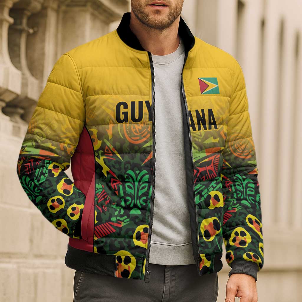 Custom Guyana Football Bomber Puffer Jacket Spirit of the Jaguar - Yellow - Wonder Print Shop