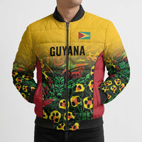 Custom Guyana Football Bomber Puffer Jacket Spirit of the Jaguar - Yellow - Wonder Print Shop