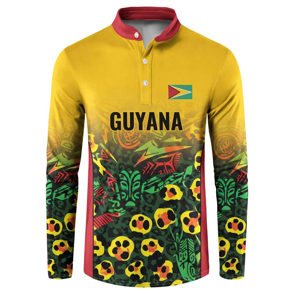 Custom Guyana Football Button Sweatshirt Spirit of the Jaguar - Yellow - Wonder Print Shop