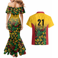 Custom Guyana Football Couples Matching Mermaid Dress and Hawaiian Shirt Spirit of the Jaguar - Yellow - Wonder Print Shop