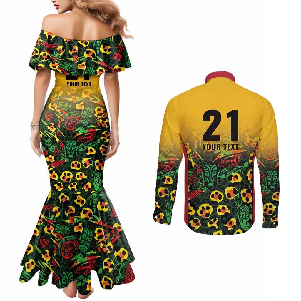 Custom Guyana Football Couples Matching Mermaid Dress and Long Sleeve Button Shirt Spirit of the Jaguar - Yellow - Wonder Print Shop
