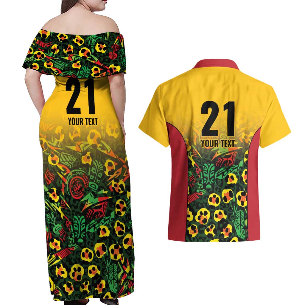 Custom Guyana Football Couples Matching Off Shoulder Maxi Dress and Hawaiian Shirt Spirit of the Jaguar - Yellow - Wonder Print Shop