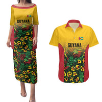 Custom Guyana Football Couples Matching Puletasi and Hawaiian Shirt Spirit of the Jaguar - Yellow - Wonder Print Shop