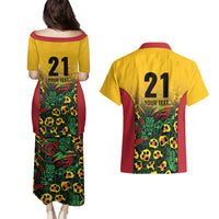 Custom Guyana Football Couples Matching Puletasi and Hawaiian Shirt Spirit of the Jaguar - Yellow - Wonder Print Shop