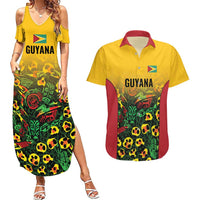 Custom Guyana Football Couples Matching Summer Maxi Dress and Hawaiian Shirt Spirit of the Jaguar - Yellow - Wonder Print Shop