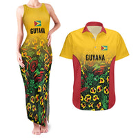Custom Guyana Football Couples Matching Tank Maxi Dress and Hawaiian Shirt Spirit of the Jaguar - Yellow - Wonder Print Shop
