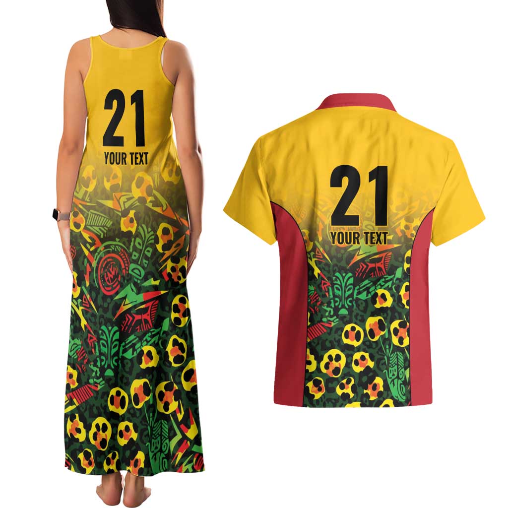 Custom Guyana Football Couples Matching Tank Maxi Dress and Hawaiian Shirt Spirit of the Jaguar - Yellow - Wonder Print Shop