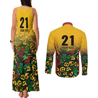 Custom Guyana Football Couples Matching Tank Maxi Dress and Long Sleeve Button Shirt Spirit of the Jaguar - Yellow - Wonder Print Shop