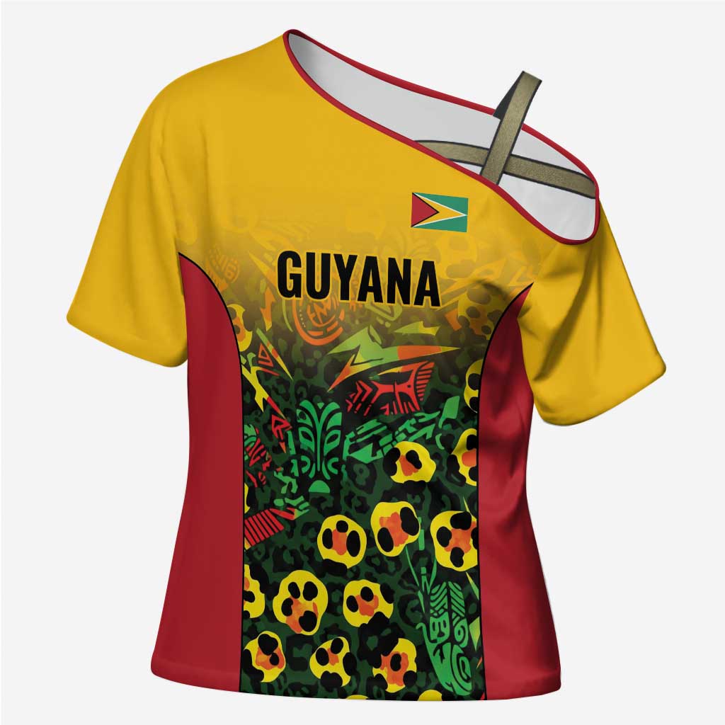Custom Guyana Football Cross Shoulder Shirt Spirit of the Jaguar - Yellow - Wonder Print Shop