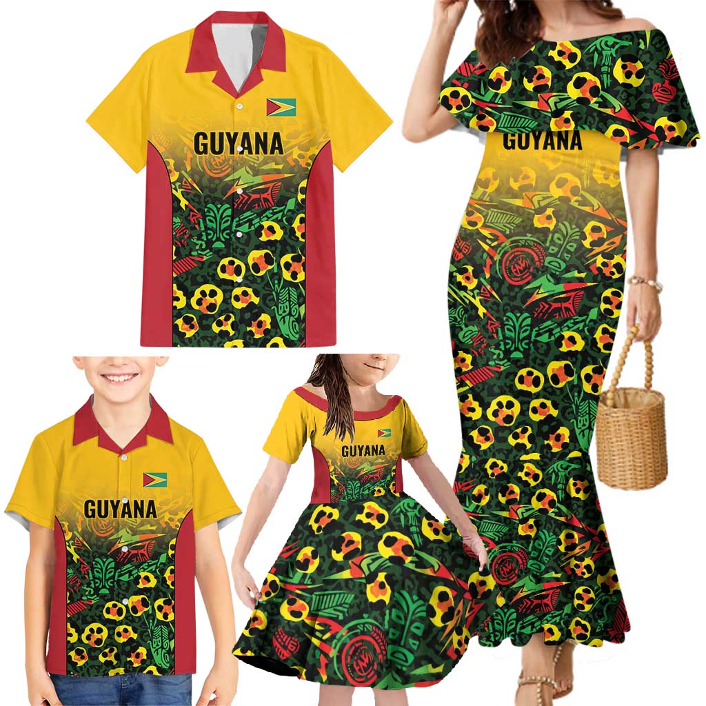 Custom Guyana Football Family Matching Mermaid Dress and Hawaiian Shirt Spirit of the Jaguar - Yellow - Wonder Print Shop