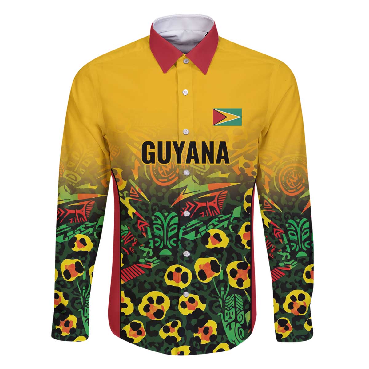 Custom Guyana Football Family Matching Off The Shoulder Long Sleeve Dress and Hawaiian Shirt Spirit of the Jaguar - Yellow - Wonder Print Shop