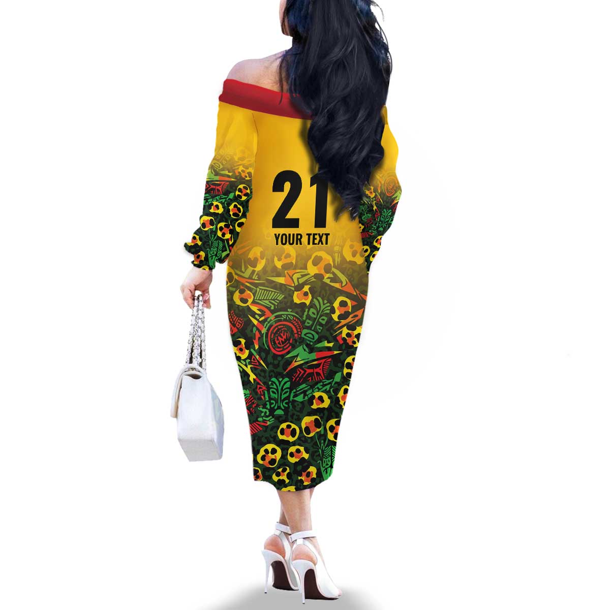 Custom Guyana Football Family Matching Off The Shoulder Long Sleeve Dress and Hawaiian Shirt Spirit of the Jaguar - Yellow - Wonder Print Shop