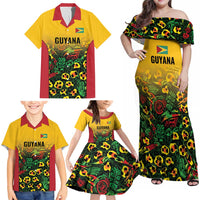 Custom Guyana Football Family Matching Off Shoulder Maxi Dress and Hawaiian Shirt Spirit of the Jaguar - Yellow - Wonder Print Shop