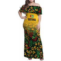 Custom Guyana Football Family Matching Off Shoulder Maxi Dress and Hawaiian Shirt Spirit of the Jaguar - Yellow - Wonder Print Shop