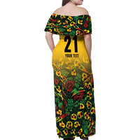 Custom Guyana Football Family Matching Off Shoulder Maxi Dress and Hawaiian Shirt Spirit of the Jaguar - Yellow - Wonder Print Shop