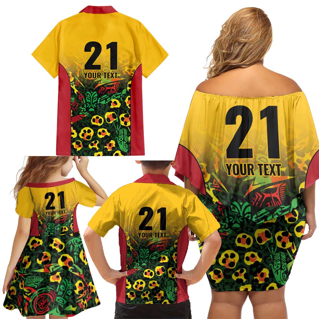 Custom Guyana Football Family Matching Off Shoulder Short Dress and Hawaiian Shirt Spirit of the Jaguar - Yellow - Wonder Print Shop
