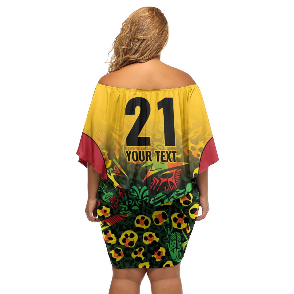 Custom Guyana Football Family Matching Off Shoulder Short Dress and Hawaiian Shirt Spirit of the Jaguar - Yellow - Wonder Print Shop