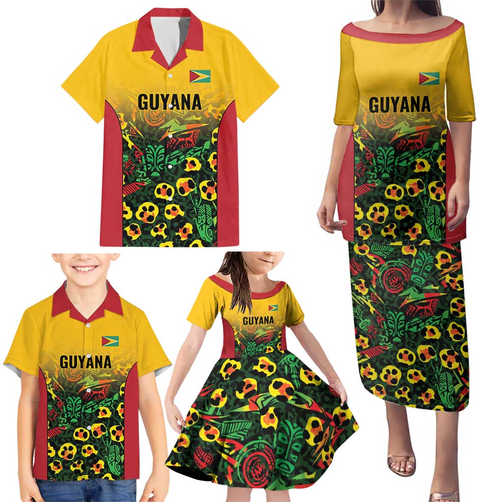 Custom Guyana Football Family Matching Puletasi and Hawaiian Shirt Spirit of the Jaguar - Yellow - Wonder Print Shop