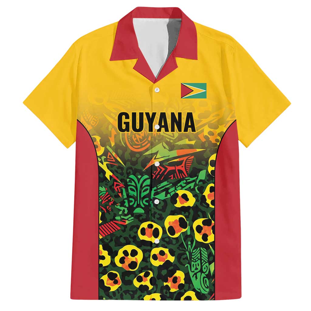 Custom Guyana Football Family Matching Short Sleeve Bodycon Dress and Hawaiian Shirt Spirit of the Jaguar - Yellow - Wonder Print Shop
