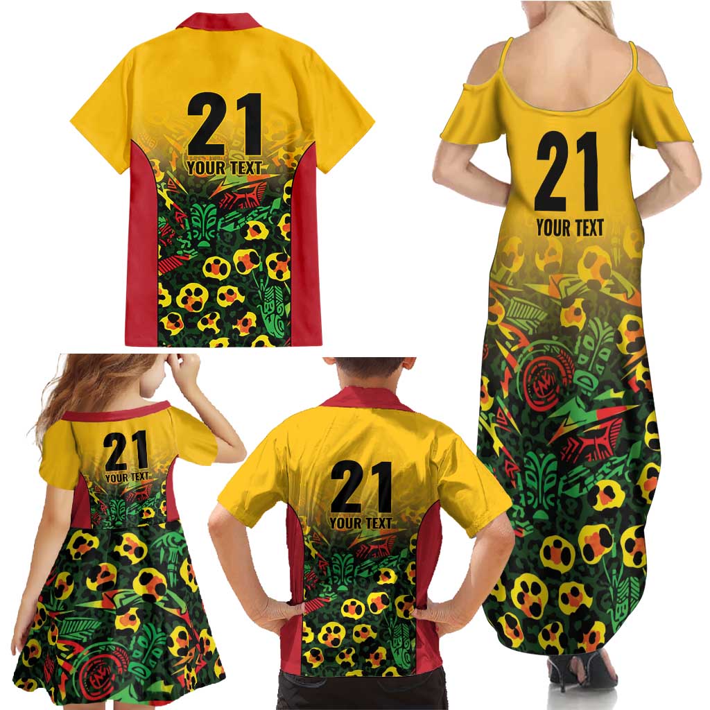 Custom Guyana Football Family Matching Summer Maxi Dress and Hawaiian Shirt Spirit of the Jaguar - Yellow - Wonder Print Shop