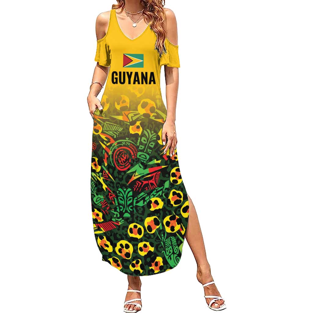 Custom Guyana Football Family Matching Summer Maxi Dress and Hawaiian Shirt Spirit of the Jaguar - Yellow - Wonder Print Shop