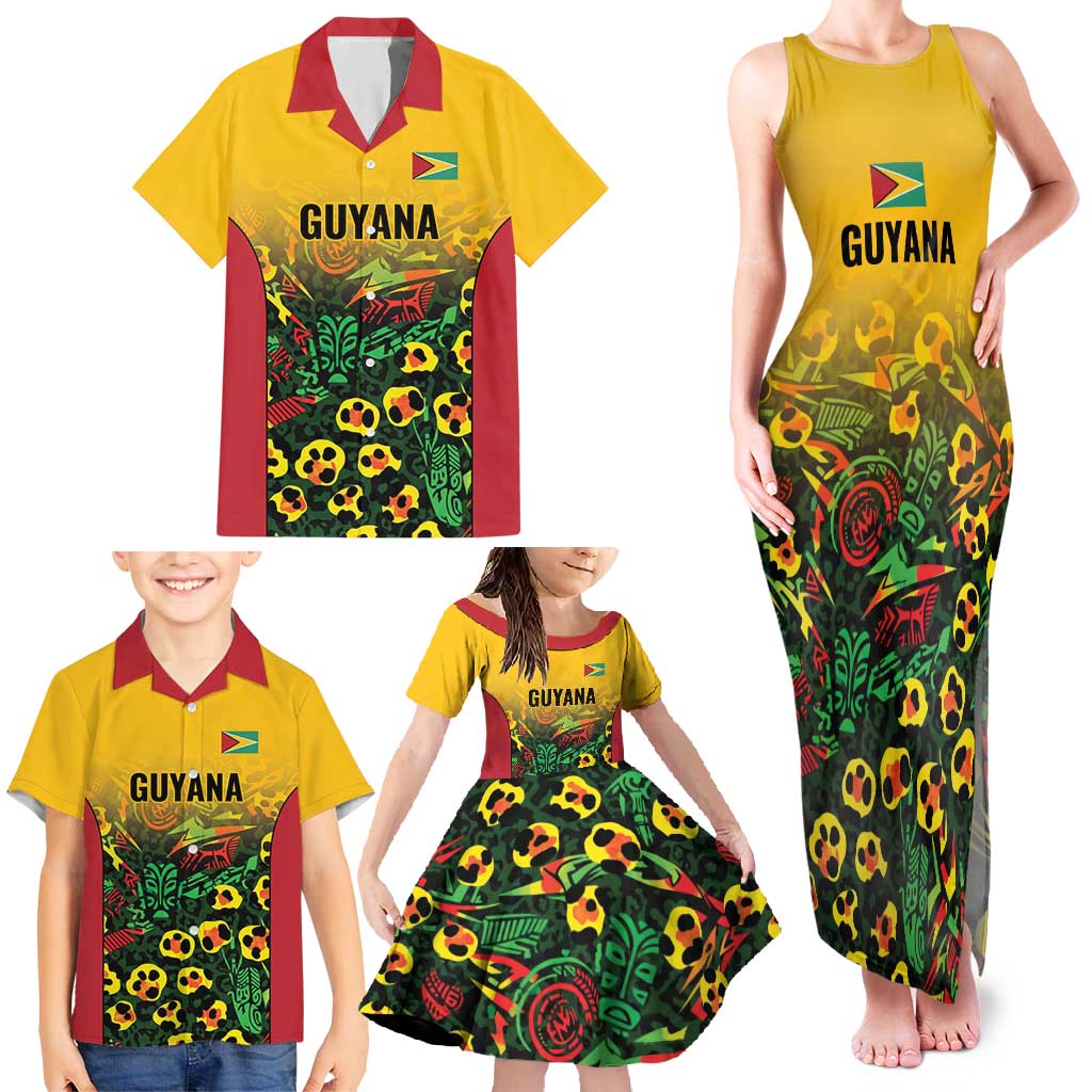 Custom Guyana Football Family Matching Tank Maxi Dress and Hawaiian Shirt Spirit of the Jaguar - Yellow - Wonder Print Shop