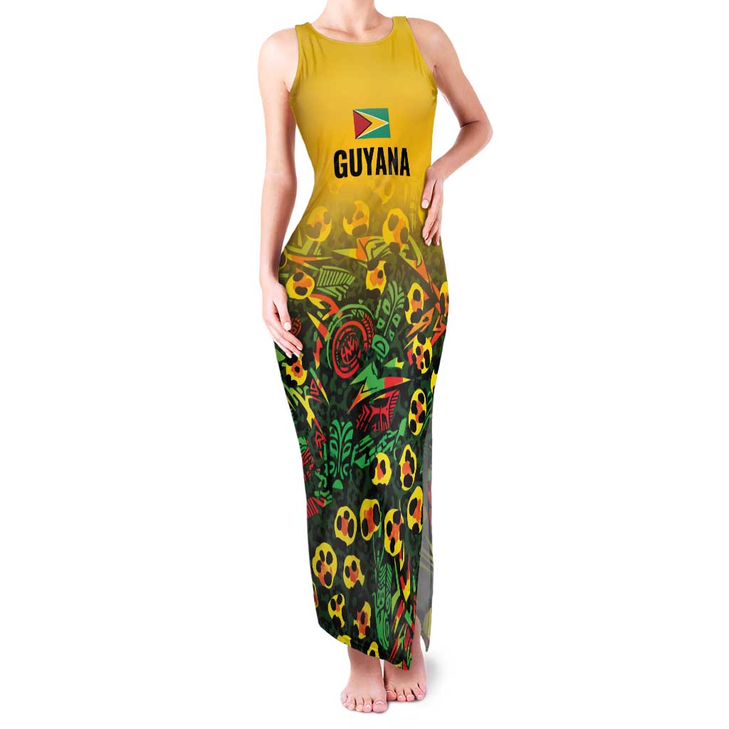 Custom Guyana Football Family Matching Tank Maxi Dress and Hawaiian Shirt Spirit of the Jaguar - Yellow - Wonder Print Shop