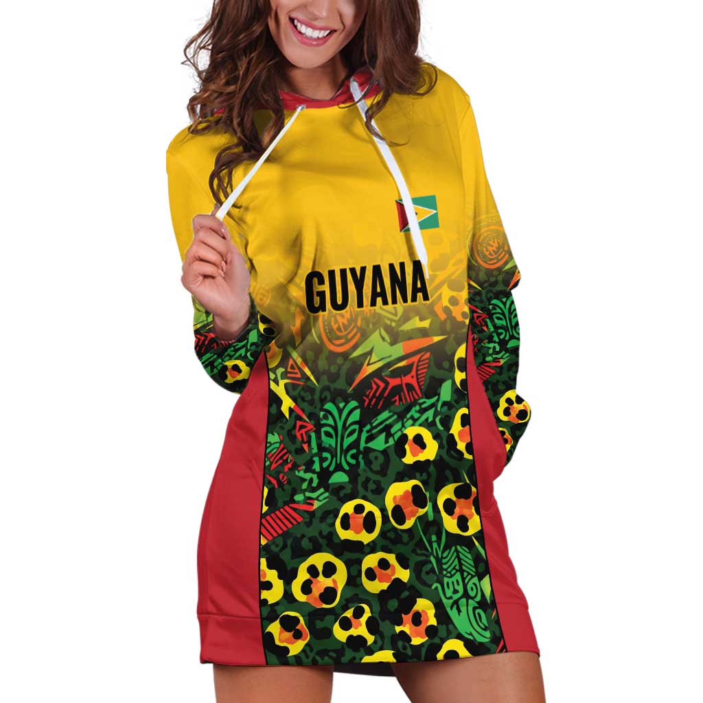 Custom Guyana Football Hoodie Dress Spirit of the Jaguar - Yellow - Wonder Print Shop
