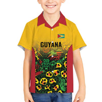 Custom Guyana Football Kid Hawaiian Shirt Spirit of the Jaguar - Yellow - Wonder Print Shop