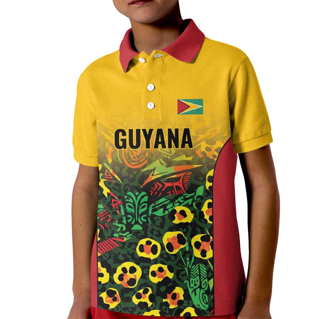 Custom Guyana Football Kid Polo Shirt Spirit of the Jaguar - Yellow - Wonder Print Shop